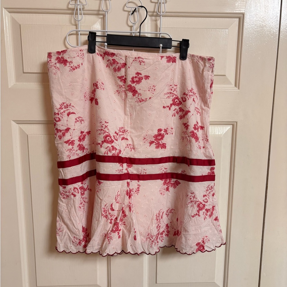 VTG Y2K Old Navy 100% Cotton Eyelet Cottage Core Pink Bow Knee Length Skier